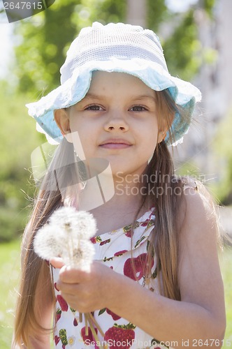 Image of Portrait of a girl with dandelions