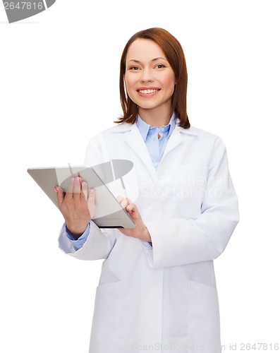 Image of smiling female doctor and tablet pc computer