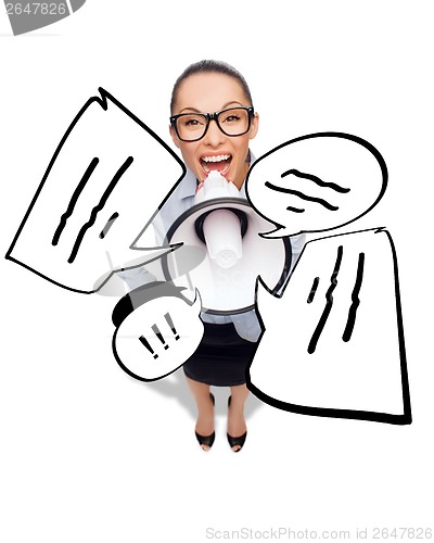 Image of screaming businesswoman with megaphone