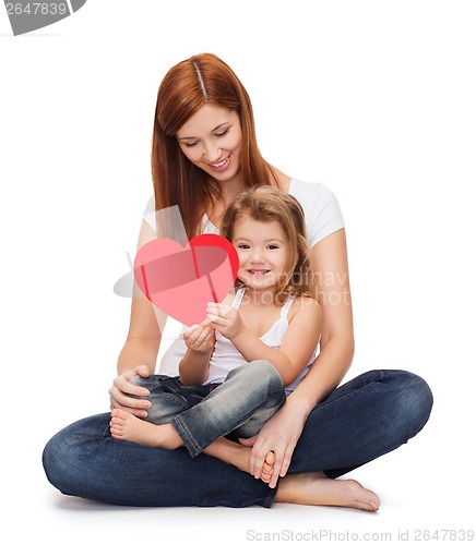 Image of happy mother with adorable little girl and heart