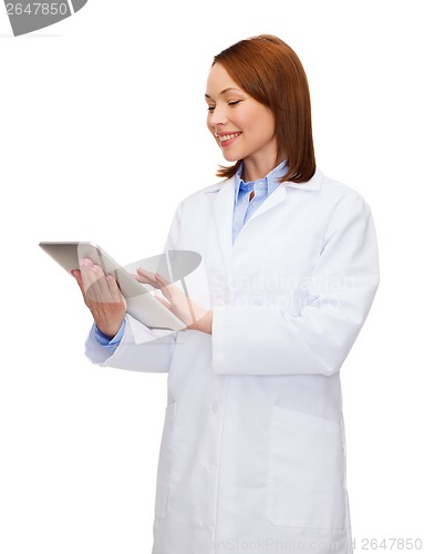 Image of smiling female doctor and tablet pc computer