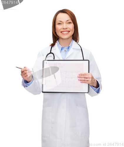Image of doctor with stethoscope, clipboard and cardiogram