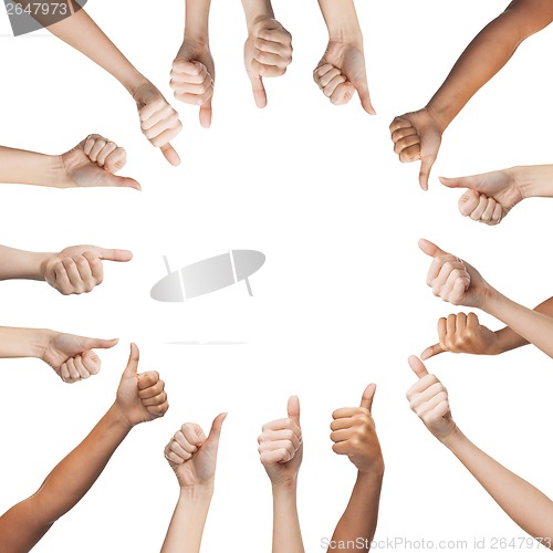 Image of human hands showing thumbs up in circle