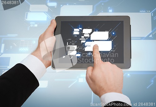 Image of close up of man hands touching tablet pc