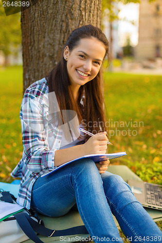 Image of smiling teenager writing in notebook