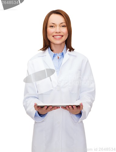 Image of smiling female doctor and tablet pc computer