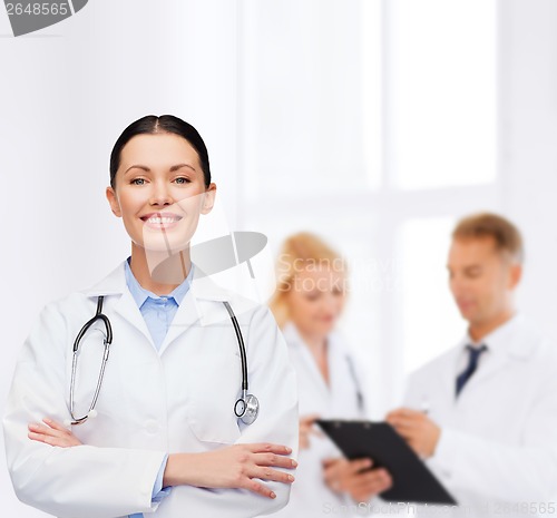 Image of smiling female doctor with stethoscope