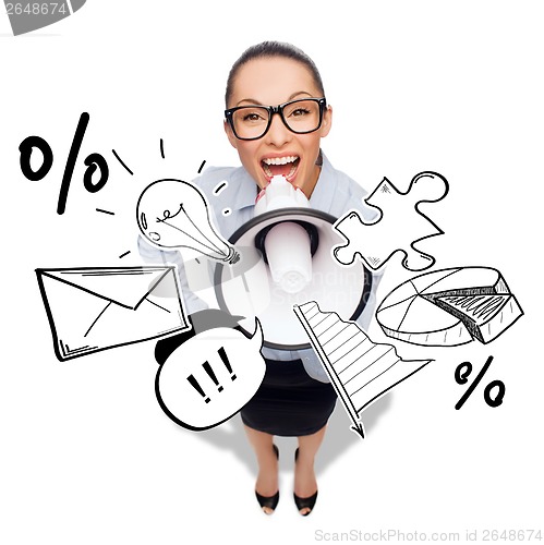 Image of screaming businesswoman with megaphone