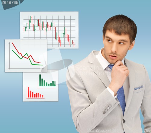 Image of pensive man looking at forex charts