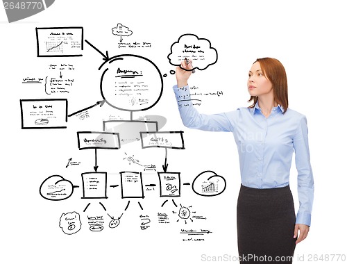 Image of businesswoman drawing plan on virtual screen