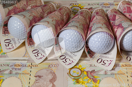 Image of British pounds and golf balls 