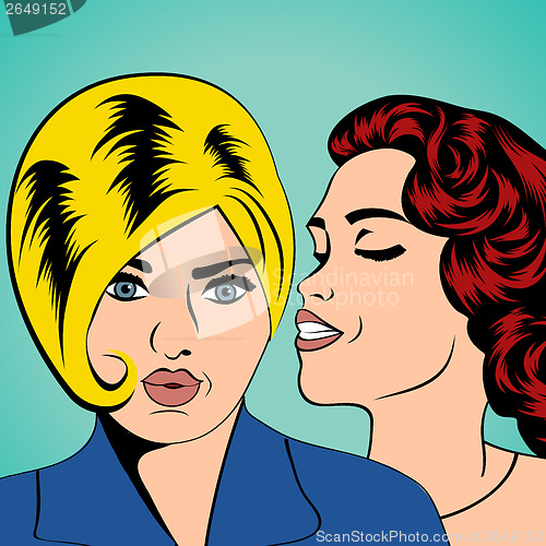 Image of Two young girlfriends talking, comic art illustration