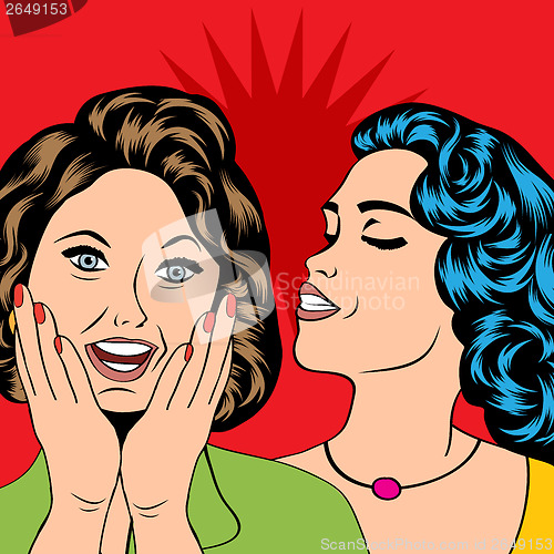 Image of Two young girlfriends talking, comic art illustration