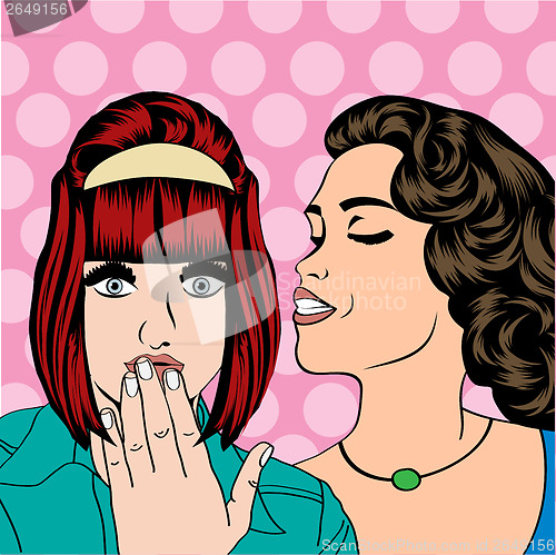 Image of Two young girlfriends talking, comic art illustration