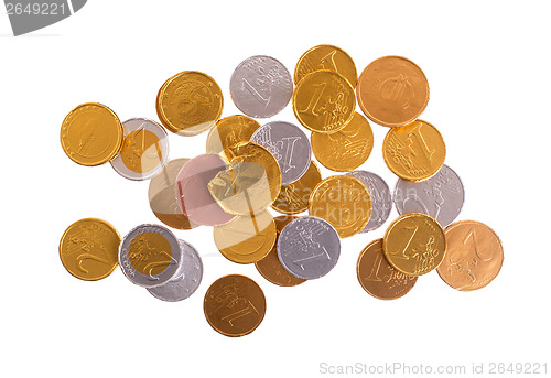 Image of Euro currency, chocolate coins isolated on white