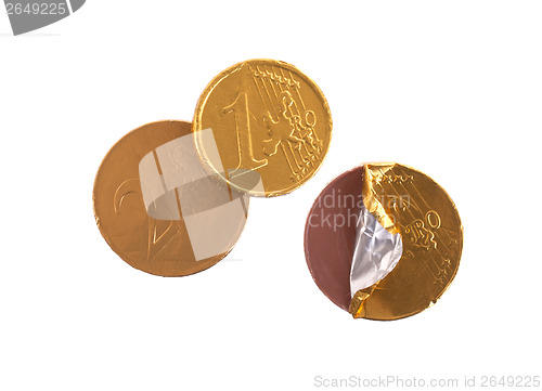 Image of Euro currency, chocolate coins isolated on white