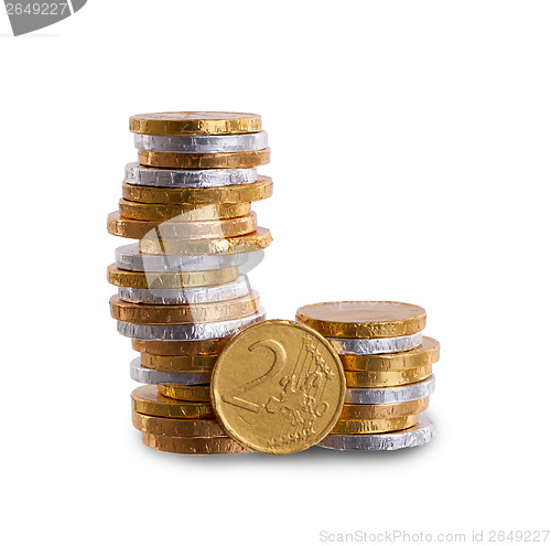 Image of Euro currency, chocolate coins isolated on white
