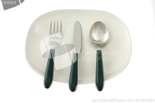 Image of Fork, knife and spoon on a plate

