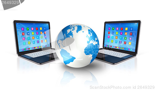 Image of Laptop Computers around World Globe