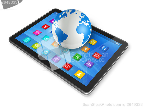 Image of Digital Tablet Computer and World Globe