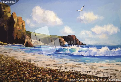 Image of Sea landscape with seagull