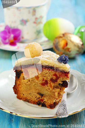 Image of English Easter cake. Holiday breakfast.