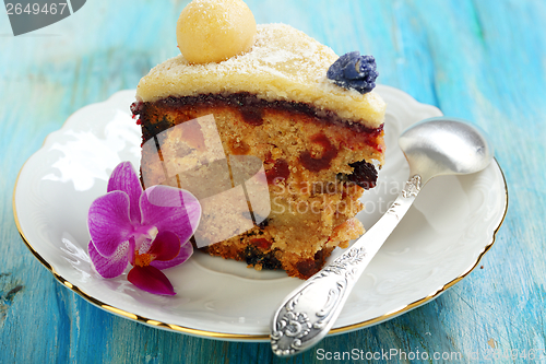 Image of Piece Easter cake with candied fruit and marzipan.