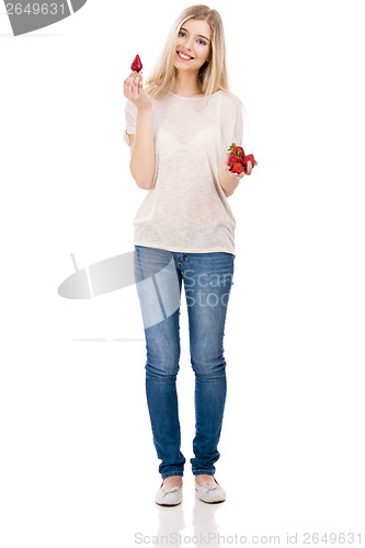 Image of Beautiful woman with strawberries