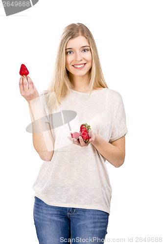 Image of Beautiful woman with strawberries