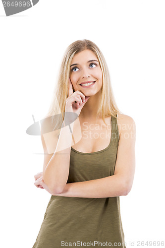 Image of Beautiful woman thinking