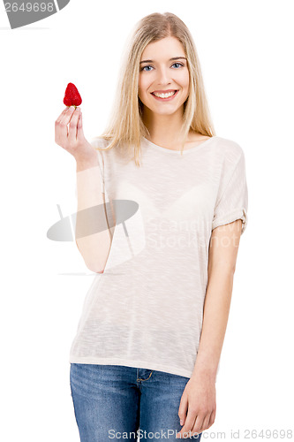 Image of Beautiful woman with strawberries
