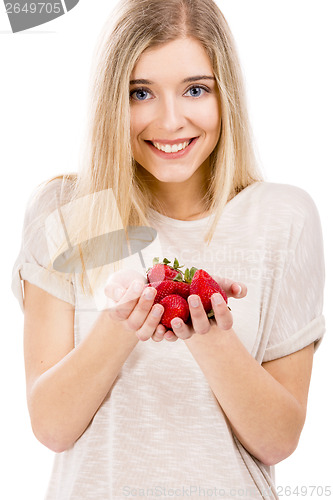 Image of Beautiful woman with strawberries