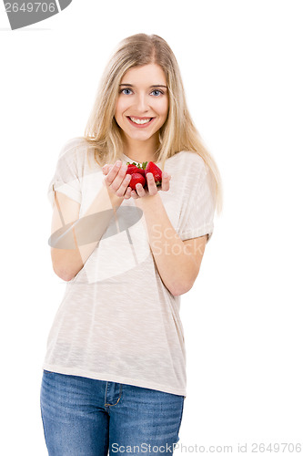Image of Beautiful woman with strawberries
