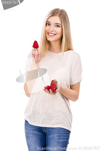 Image of Beautiful woman with strawberries