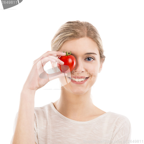 Image of Beautiful woman holding a red chilli pepper