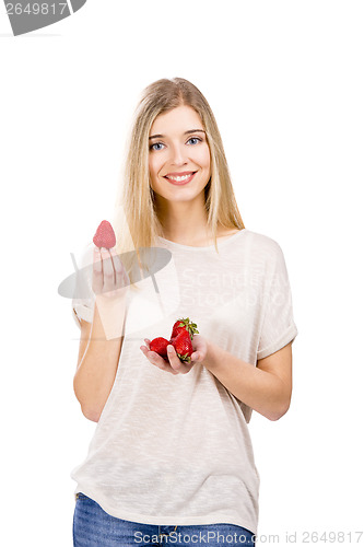Image of Beautiful woman with strawberries