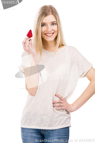 Image of Beautiful woman with strawberries