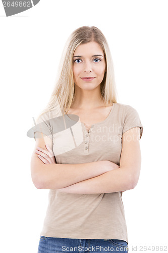 Image of Beautiful woman with hands folded