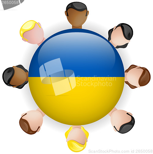 Image of Ukraine Flag Button Teamwork People Group