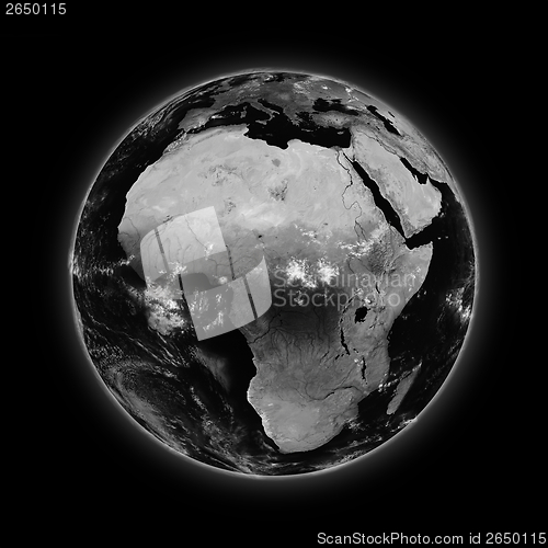 Image of Africa on dark planet Earth
