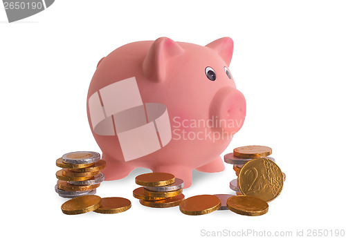 Image of Euro currency, chocolate coins with piggy bank