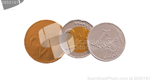 Image of Euro currency, chocolate coins