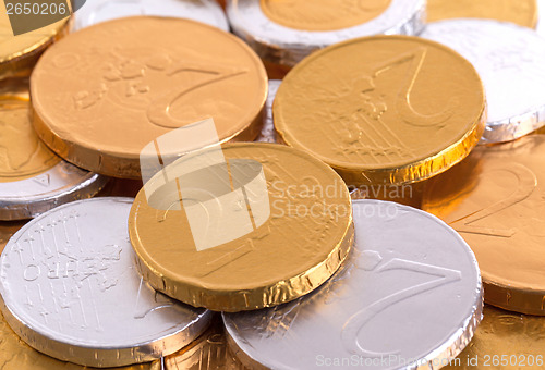 Image of Euro currency, chocolate coins