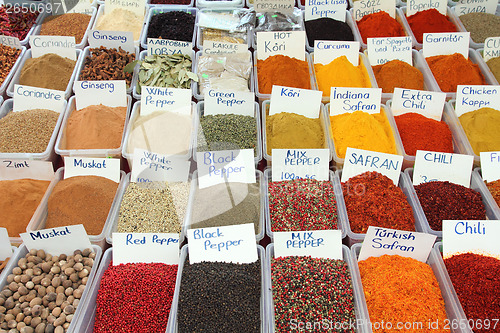 Image of variety of spices on turkish market