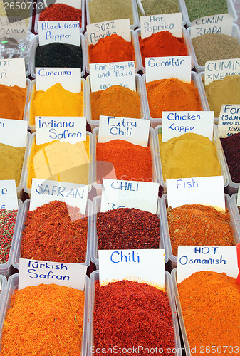 Image of variety of spices on turkish market