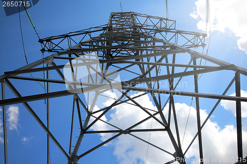 Image of tall electric mast against sky