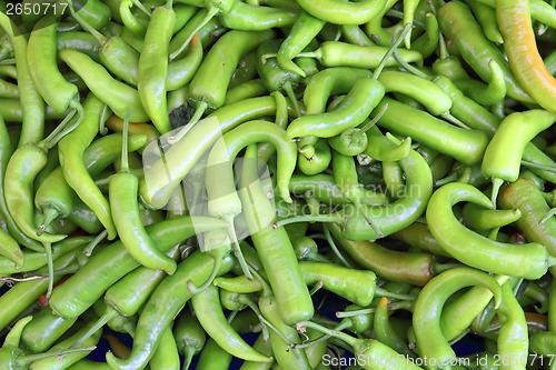 Image of lot of green chilli peppers