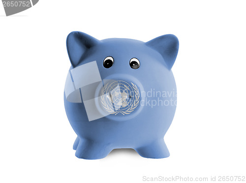 Image of Ceramic piggy bank with painting of national flag 