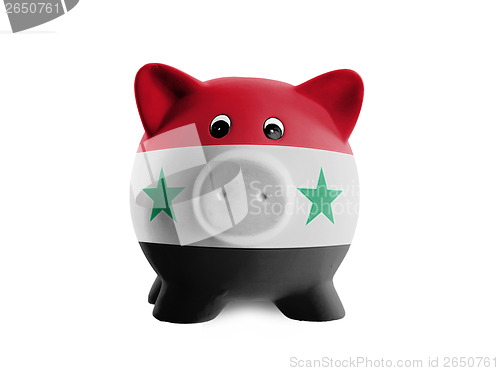 Image of Ceramic piggy bank with painting of national flag 