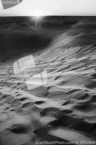 Image of Sunset with Sahara dunes black and white